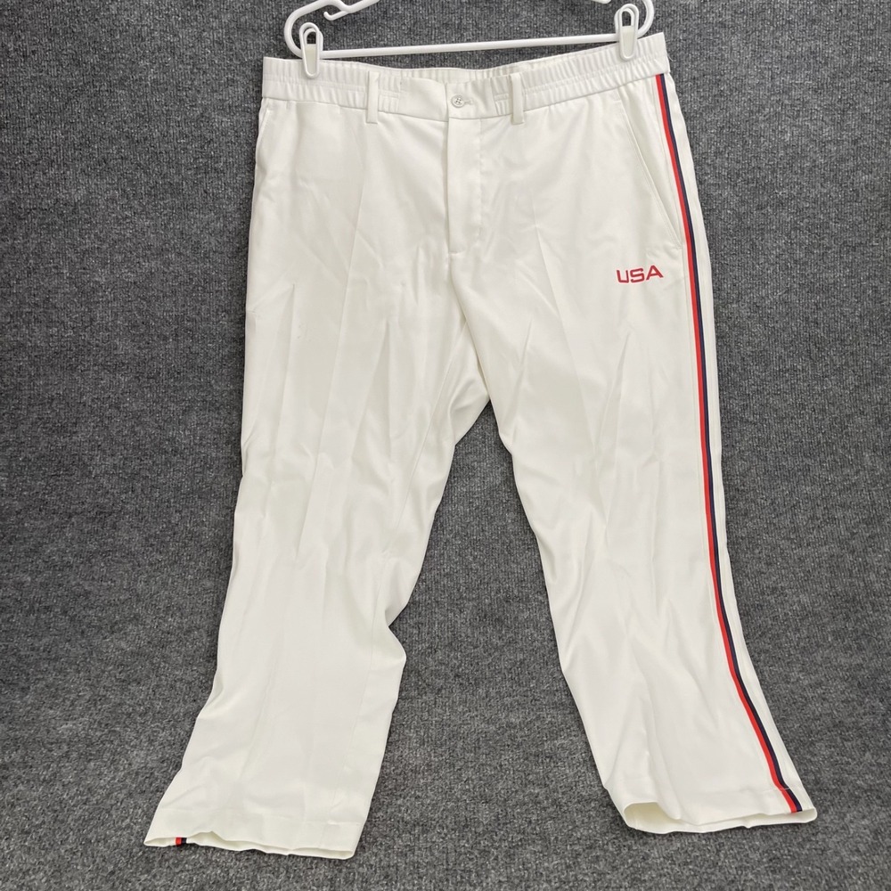 J.Lindeberg Team USA Olympic Golf Pants Mens Sz 36 White Sidestripe